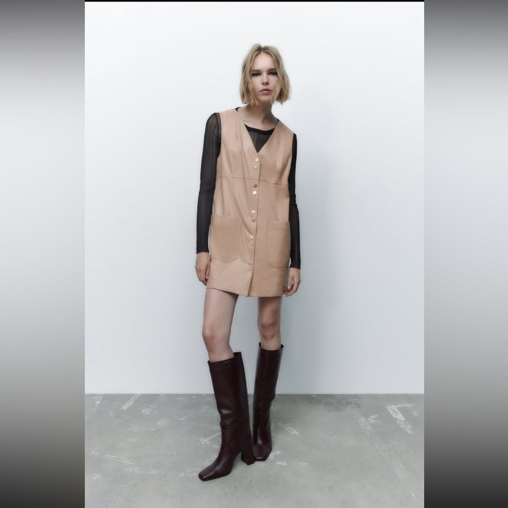 NWT ZARA faux leather mini pinafore dress